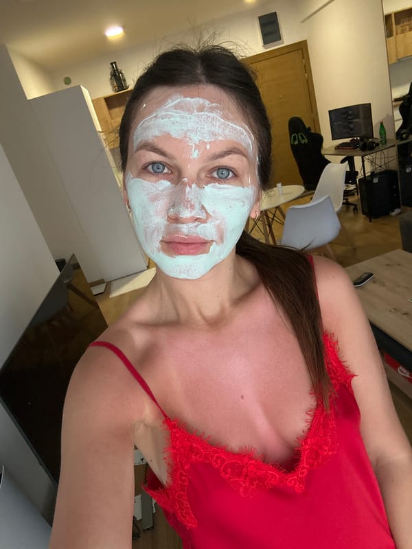Woman documents morning skincare routine and breakfast in Montenegro