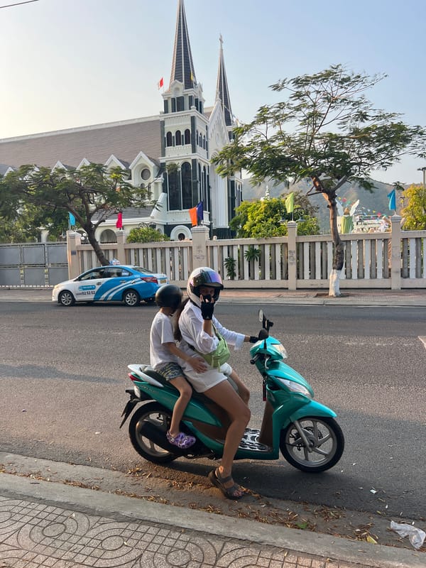 Motorbike riders and improvised bird cage spotted in Vietnam