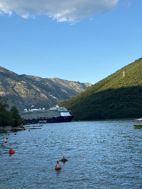 Mein Schiff 4 anchored in the Bay of Kotor, Montenegro