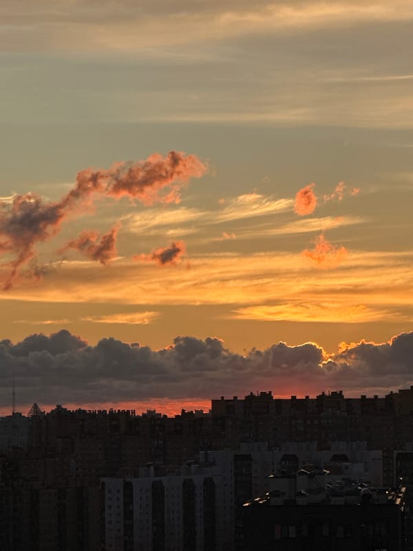 Sunset skies and forest views over Feklistovo, Russia