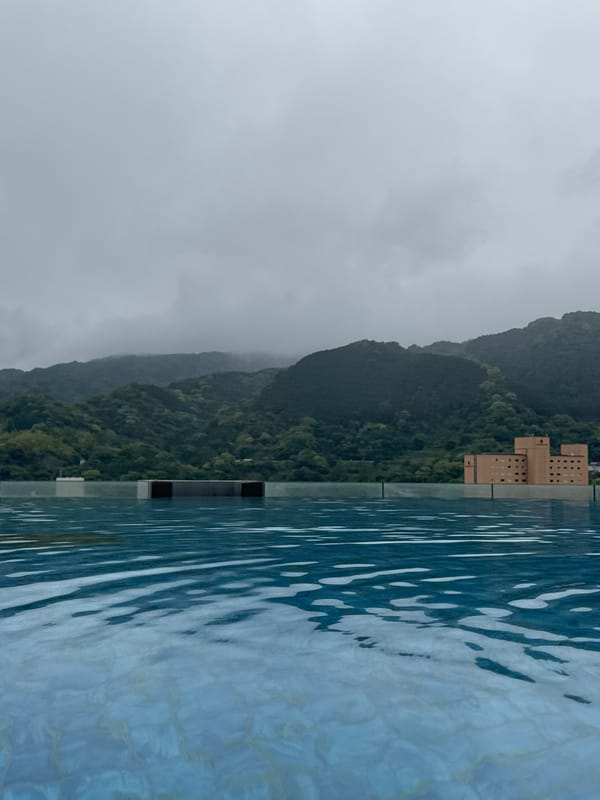 Elevated pool view captured in Beppu, Japan