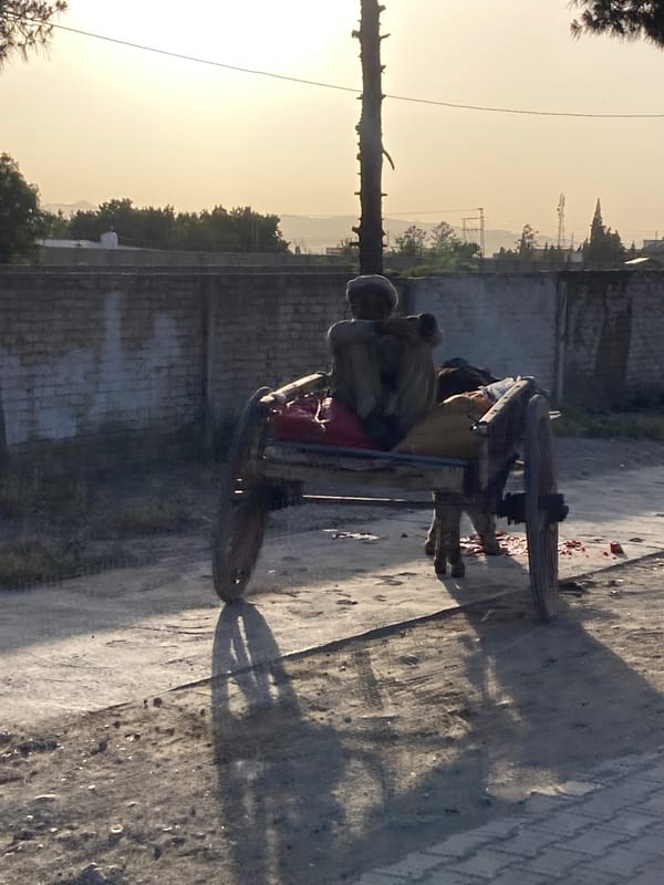 Street life captured in Quetta: cart rider, motorcycle duo