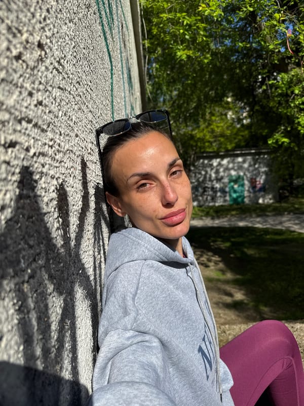 Woman photographed in multiple poses around Pleven, Bulgaria morning