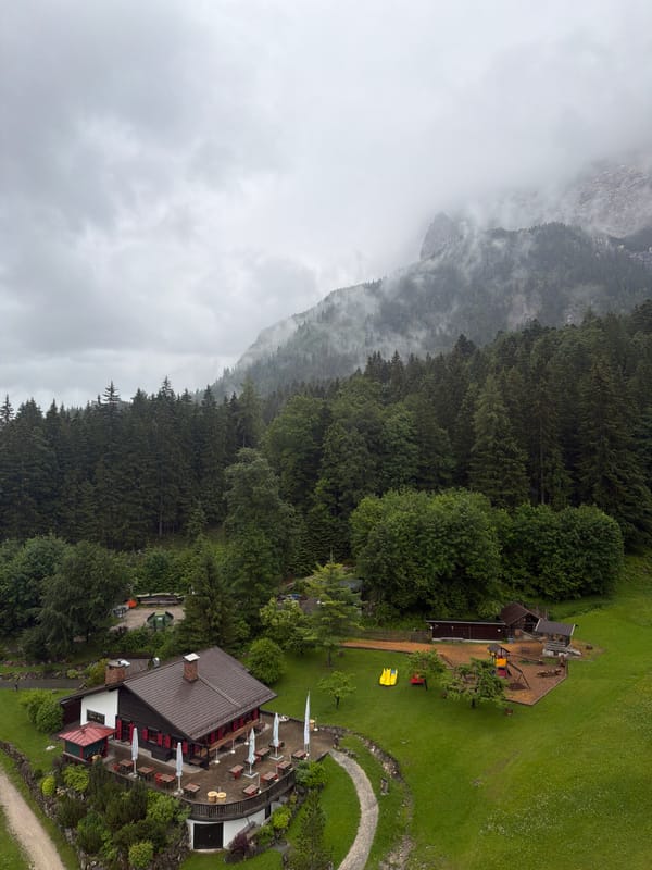 Thick fog blankets Bavarian Alps resort area near Grainau