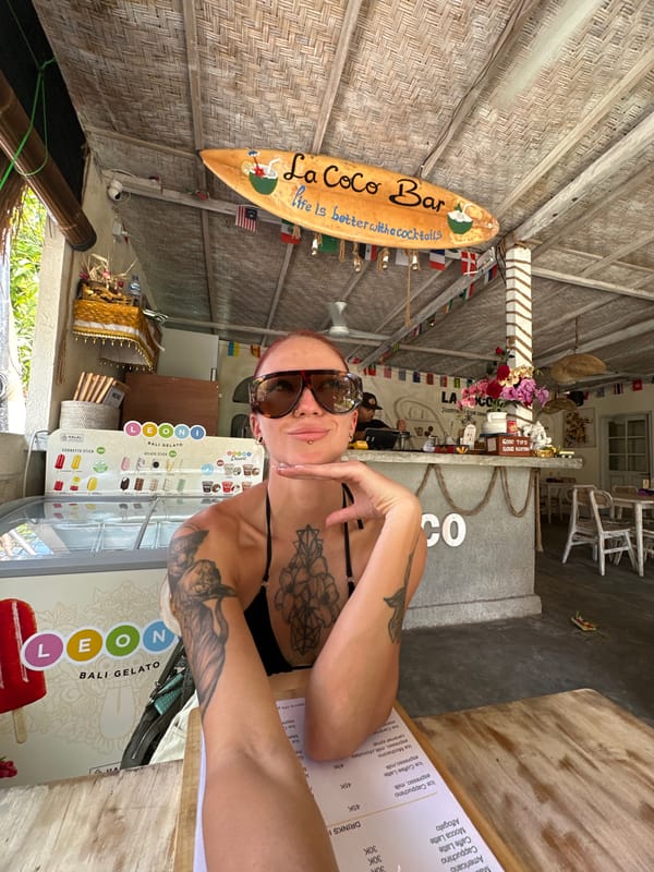 Casual café moments documented in tropical Nusa Penida setting