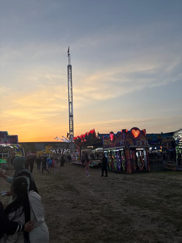 Fairground scenes captured by witnesses during evening hours