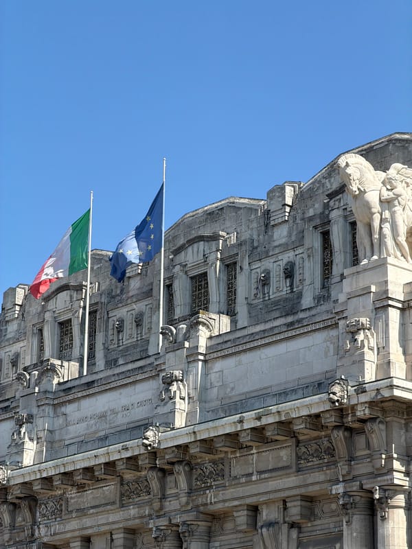 Sunny morning outside Milan's iconic central railway station