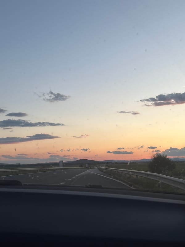 Highway sunset view from dashboard in Zimnitsa, Bulgaria