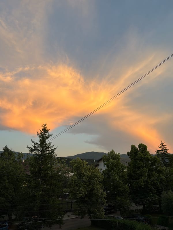 Vivid sunset over the rooftops of Bankya, Bulgaria