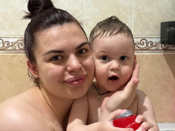 Mother and baby captured in bath time moments