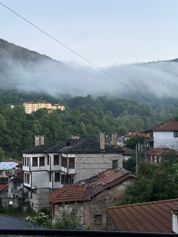 Evening views capture misty mountain city Smolyan, Bulgaria