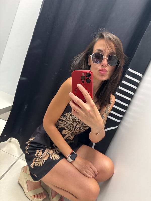 Woman takes multiple fitting room selfies in Pleven, Bulgaria
