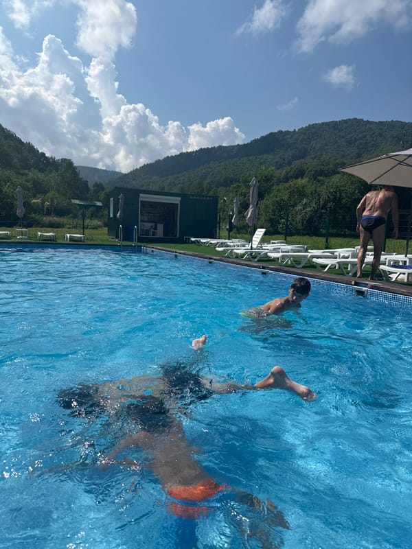 Sunny poolside afternoon in the Altai region of Russia