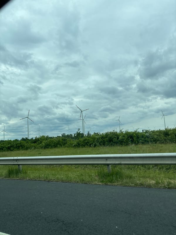 Wind turbines spotted from road near Levél, Hungary