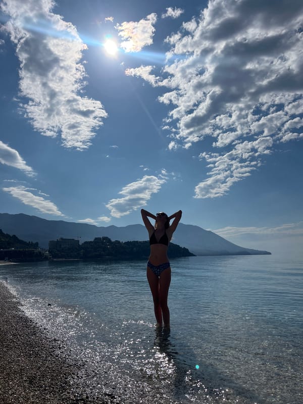 Woman's dawn beauty routine documented in Budva bathroom