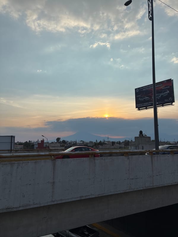 Sunset captured from bridge overpass in Tlaxcalancingo, Mexico