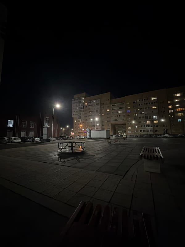 Nighttime residential building captured in Orenburg, Russia