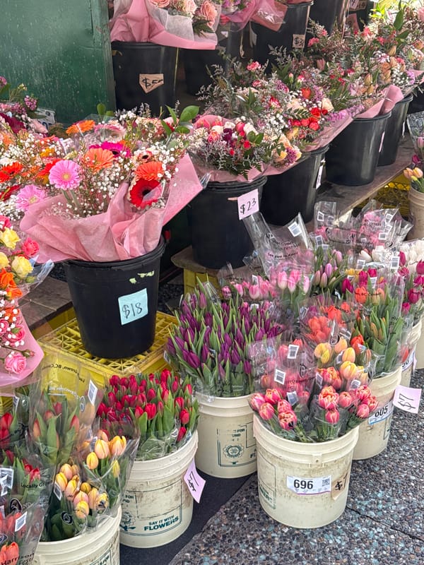 Flower stand sells spring arrangements in Vancouver