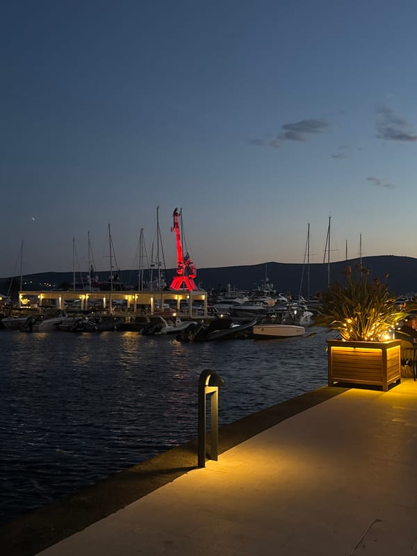 Evening harbor scene captured in Tivat, Montenegro