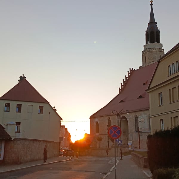 Golden-hour light hits a Bolesławiec street, Poland