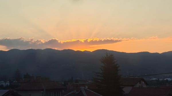 Mountain silhouettes at sunset over Novi Iskar, Bulgaria
