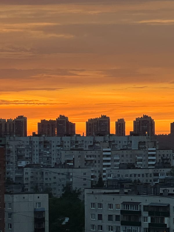 Saint Petersburg skyline glows during a July sunset