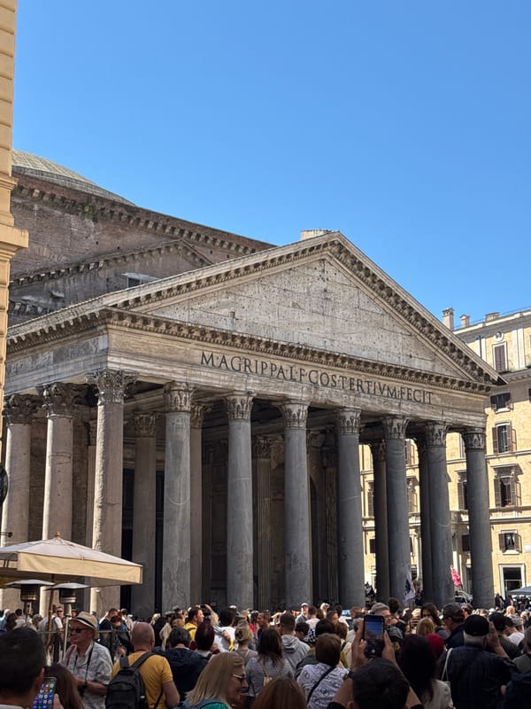 Tourists crowd historic Pantheon in Rome on spring morning
