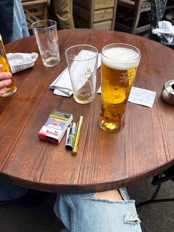 Sunday afternoon drinks at London pub with social media post