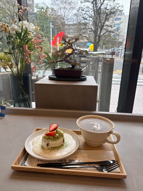 Morning cafe moment with latte art captured in Shibuya