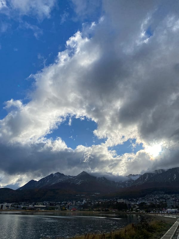 Tourist captures scenic harbor views in Ushuaia, Argentina