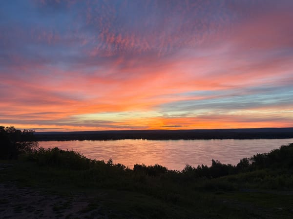 Sunset over the Volga river and rooftops in Novokuybyshevsk