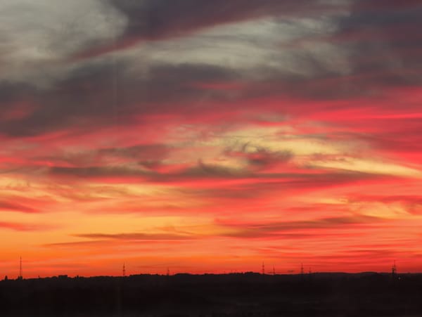 Fiery sunset over Bugry, Russia, caught from multiple angles