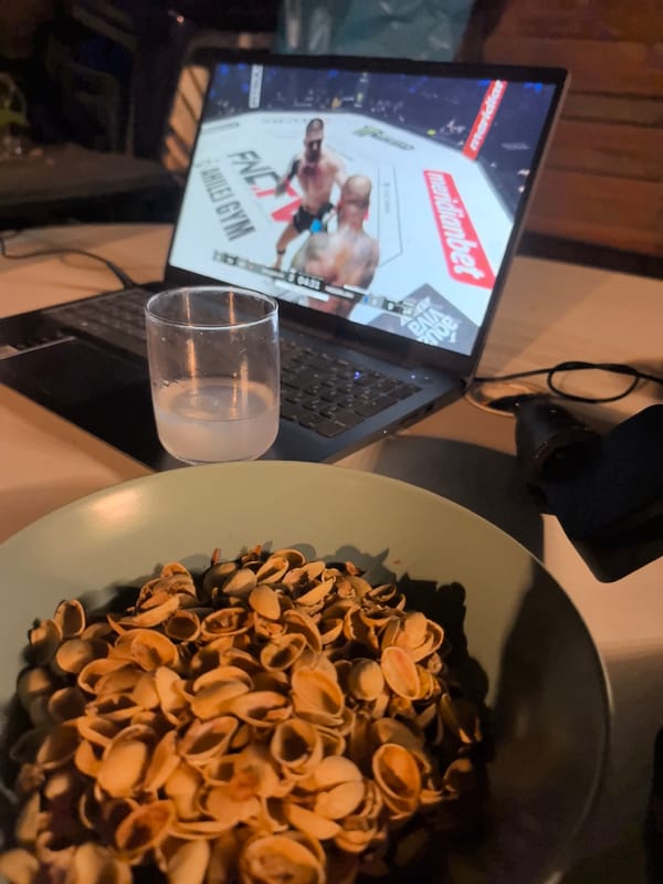 Evening MMA viewing session with pistachios in Hattersheim am Main