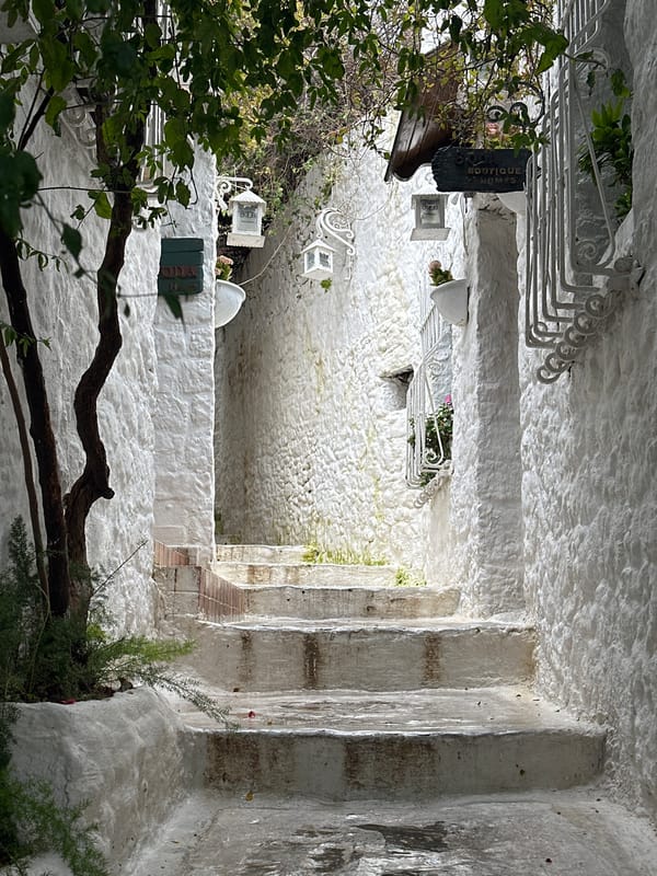 Tourist documents afternoon stroll through Marmaris alleyways and marina
