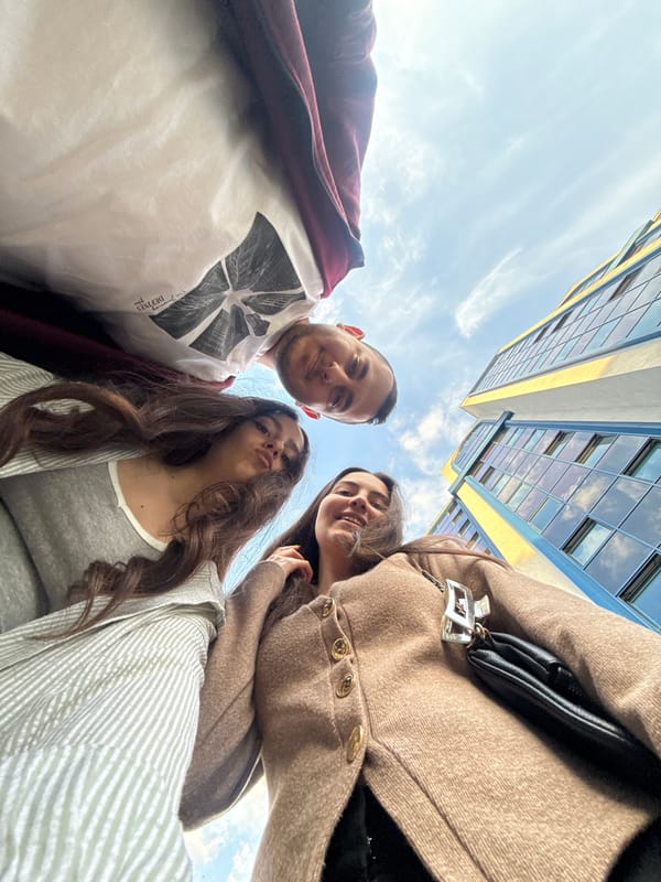 Young adults take casual selfies in Opole streets