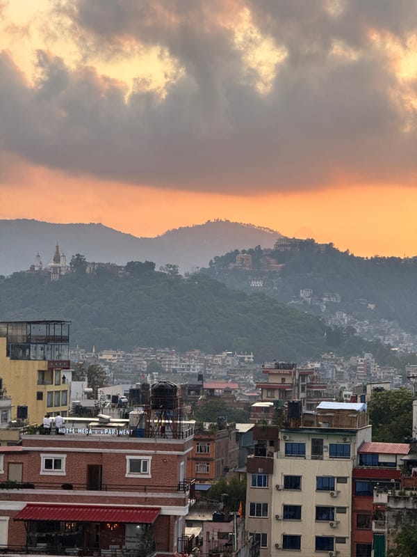 Dramatic twilight sky observed over Kathmandu cityscape