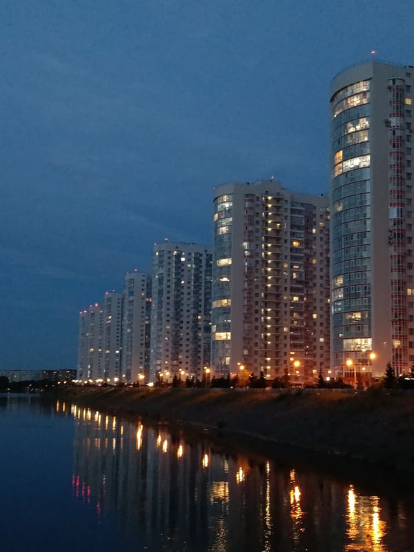 Yenisei River waterfront at dusk, Krasnoyarsk