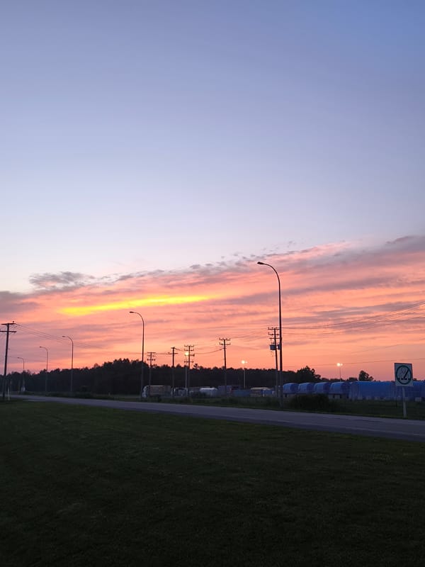 Early morning stillness across Mirabel's airport and streets