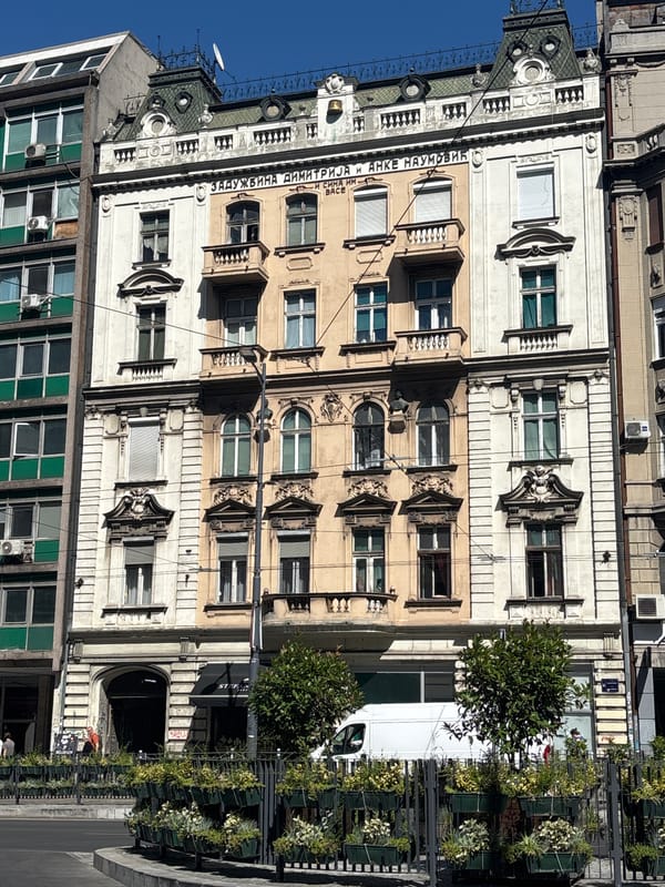 Belgrade street scenes show celebratory banners across city buildings