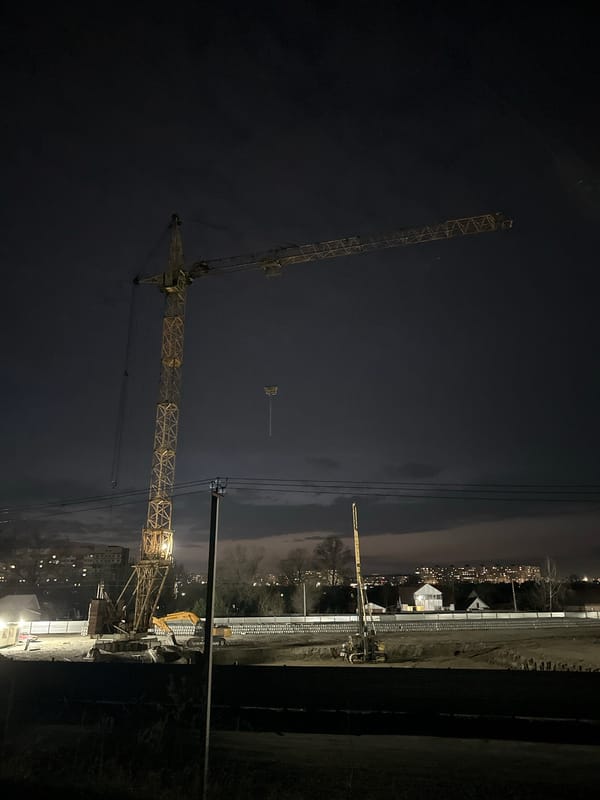 Night construction work observed in Biysk under crescent moon