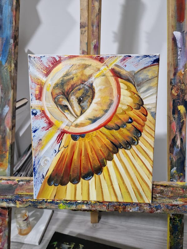 Abstract nature oil paintings observed in brief art display