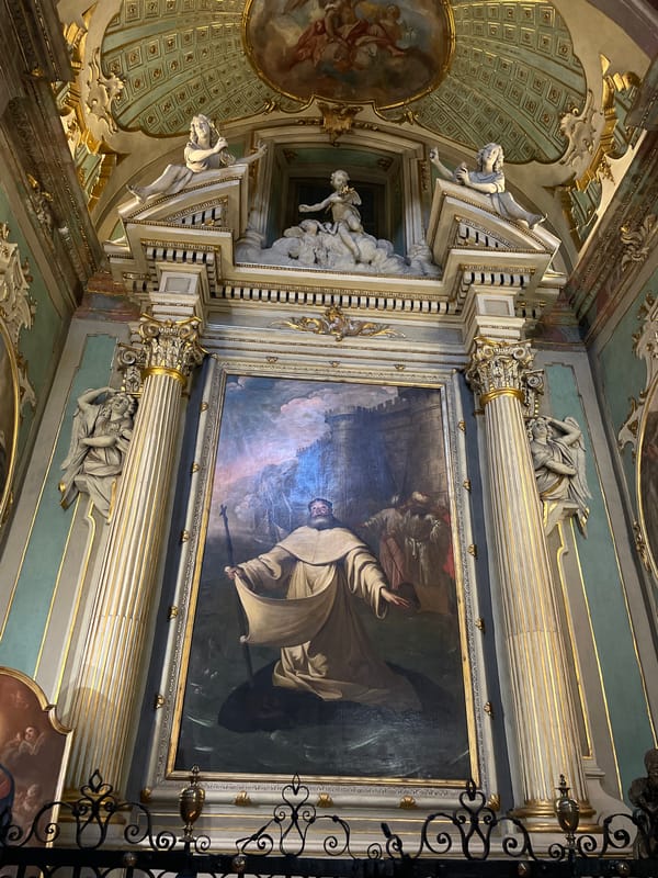 Tourist documents historic architecture during morning walk in Bergamo