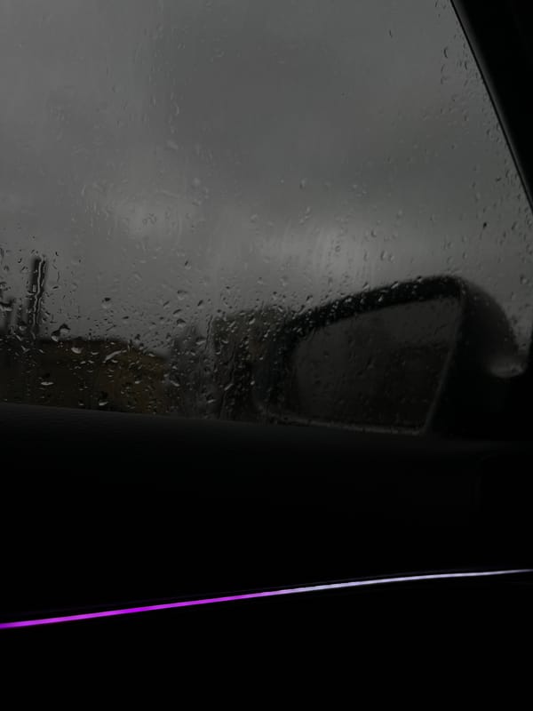 Rainy car window with mirror reflection photographed in Vratsa