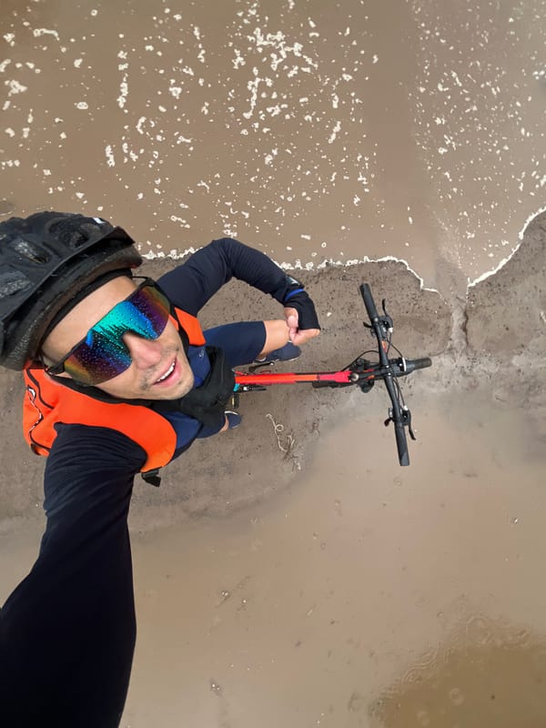 Cycling through flooded streets in Chaikovsky, Russia