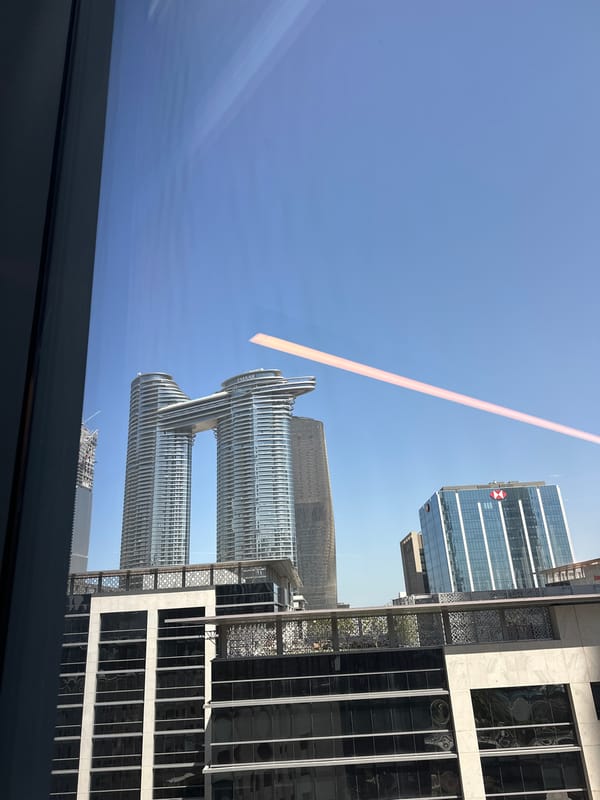 Dubai morning captures city skyline and beauty products