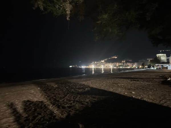 Nighttime coastal scenes documented in Budva, Montenegro