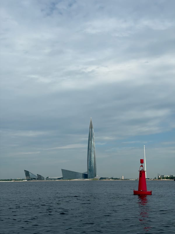 Saint Petersburg skyline documented from water during morning sailing