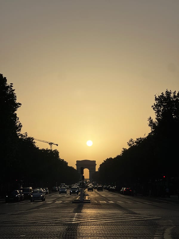 Sunset view of Arc de Triomphe captured in Paris