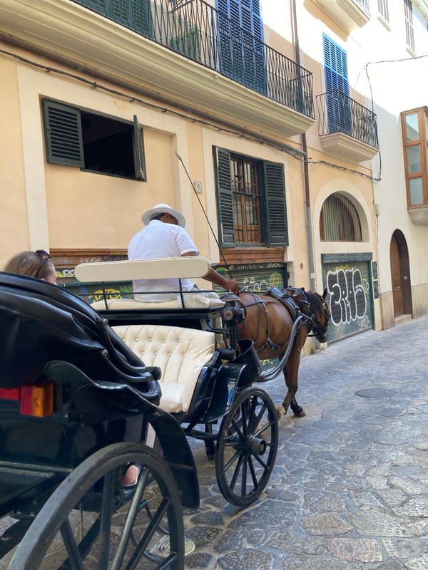 Exploring Palma's old town streets, courtyards, and historic carriages