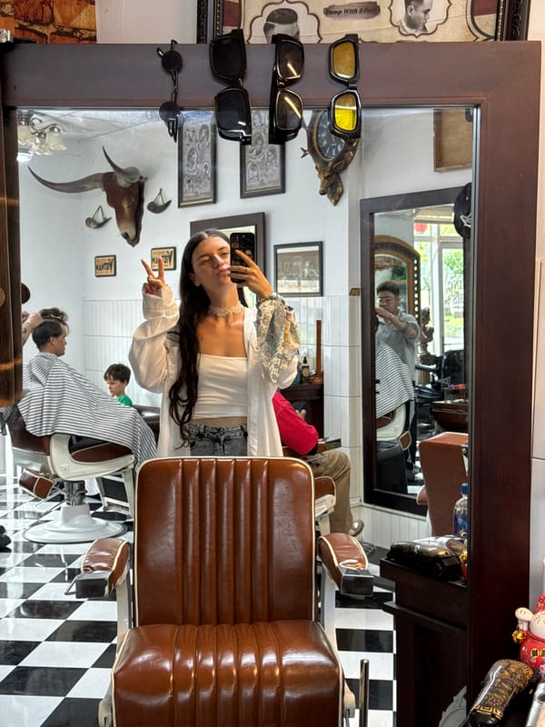 Hanging out at a barbershop in Phan Thiết, Vietnam